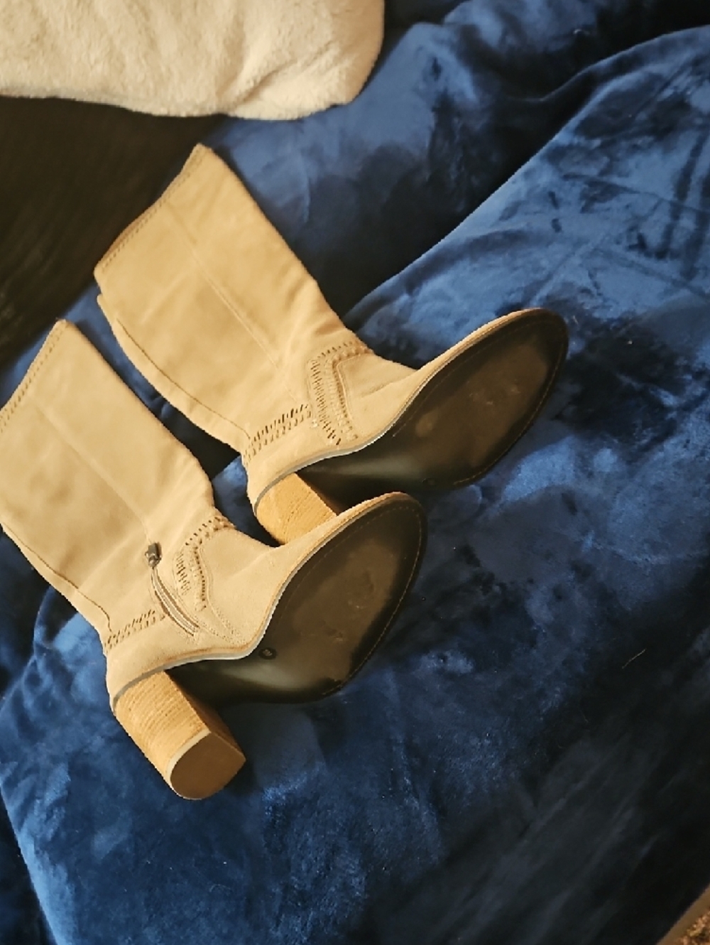Vince Camuto Tan Suede Over-the-Knee Block Heel Boots - Picture 4 of 4
